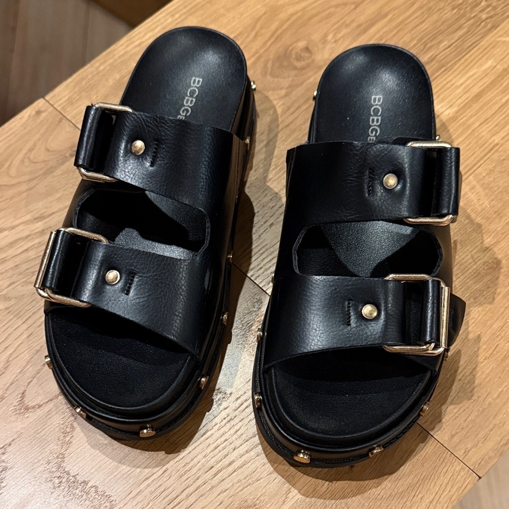 BCBG Black Slide Sandals